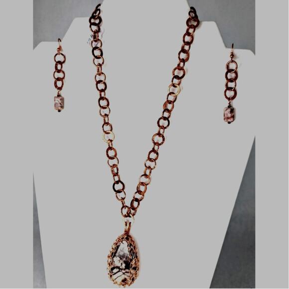 Copper wire wrap jasper + chain 18'  NWT + Earrings 2.5" NWT Toggle Statement - Picture 1 of 10